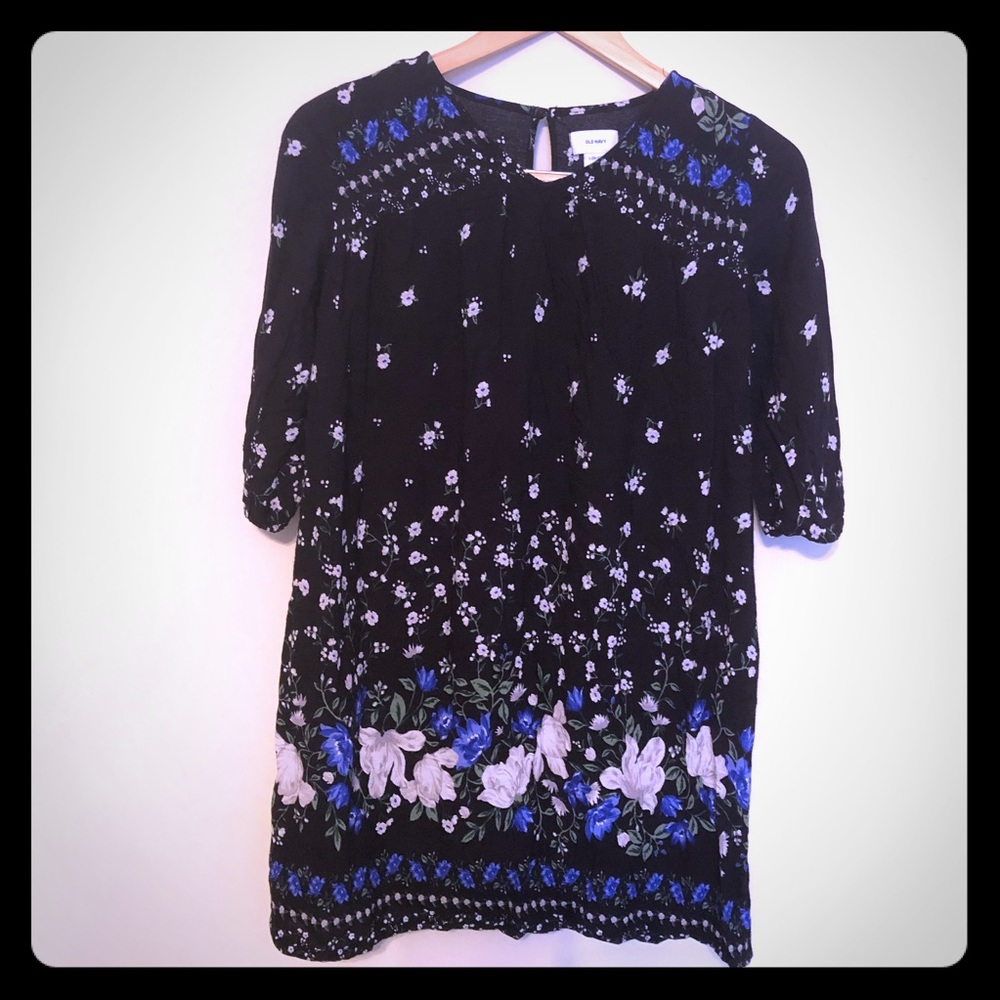 Old Navy peasant dress blue white floral L 10 12